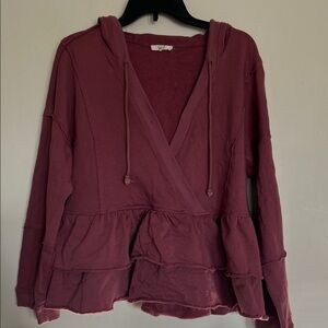 Easel Women's Dusty Rose Ruffle Hem Hoodie